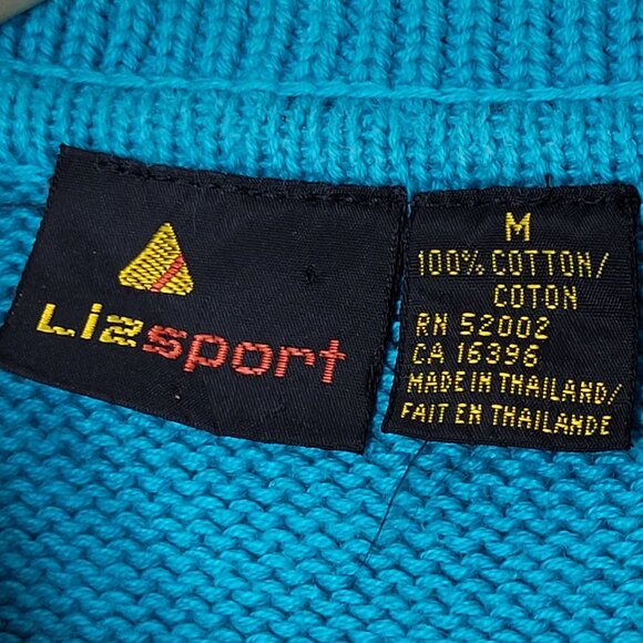 Vintage LizSport Blue Short Sleeve 100% Cotton Collared Pocket Retro Sweater Y2K - Picture 9 of 12